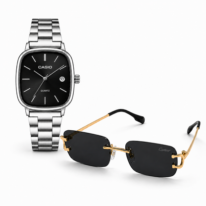 Montre Élégante + Lunettes de Soleil — Pack Homme